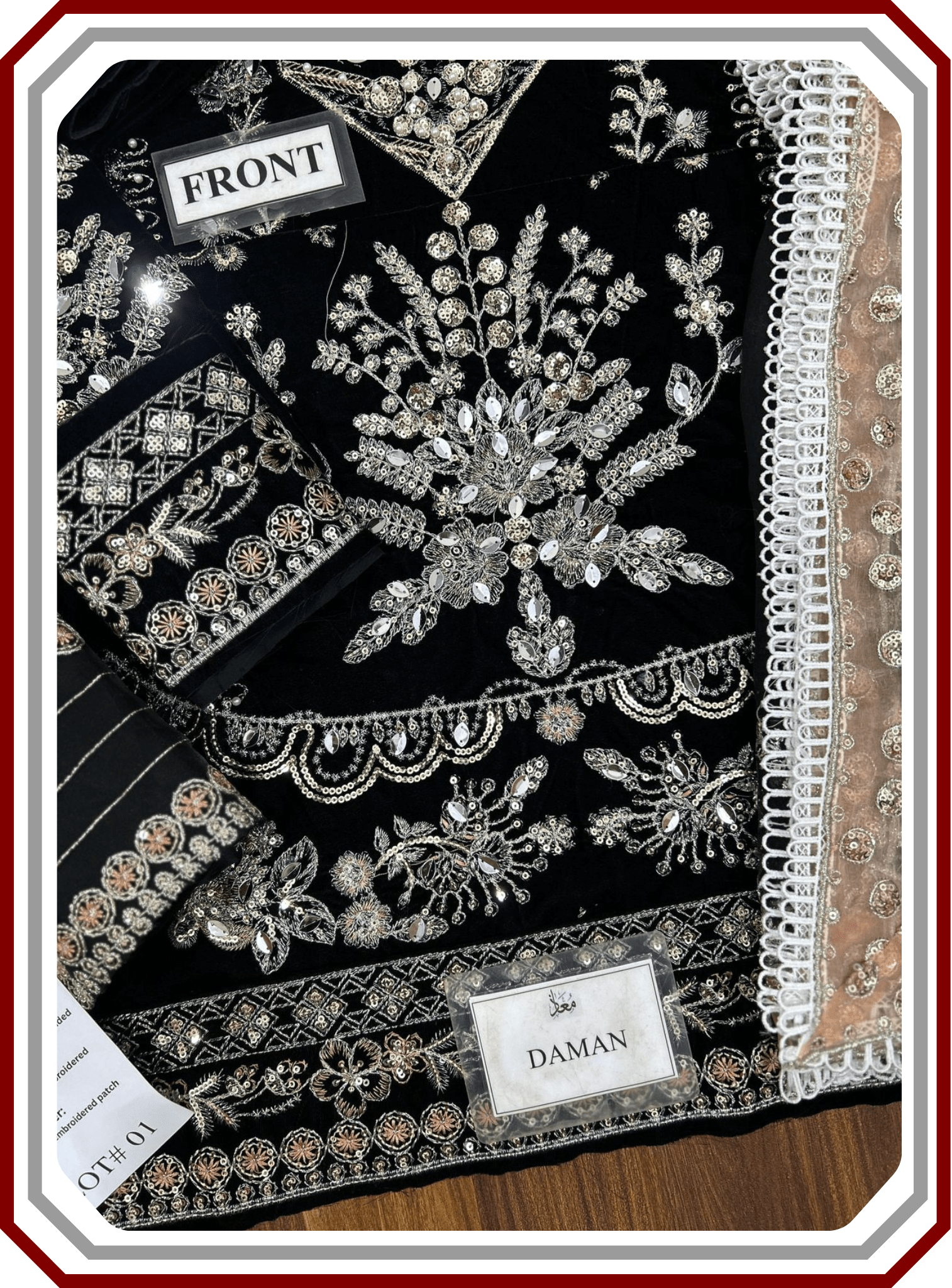 Aneelas Micro 9000 Velvet Suit - Handwork & Chiffon Dupatta - Pehna Textile