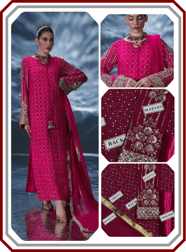 Amave Replica Chiffon 3 - Piece Unstitched Suit with Satin Silk Trouser - Pehna Textile