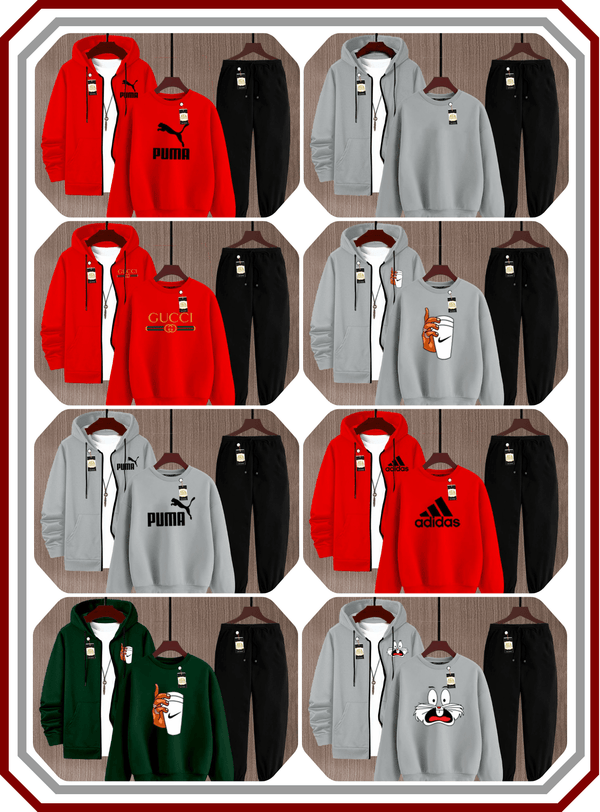 Men's Premium 3 - Piece Fleece Winter Kit - Zipper, Sweatshirt & Trouser Ensemble - Pehna Textile