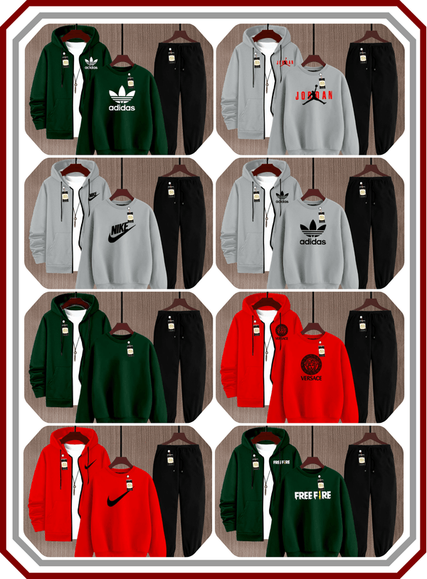 Men's 3 - Piece Winter Jogger Set - Fleece Zipper, Sweatshirt & Trouser Co - ord - Pehna Textile