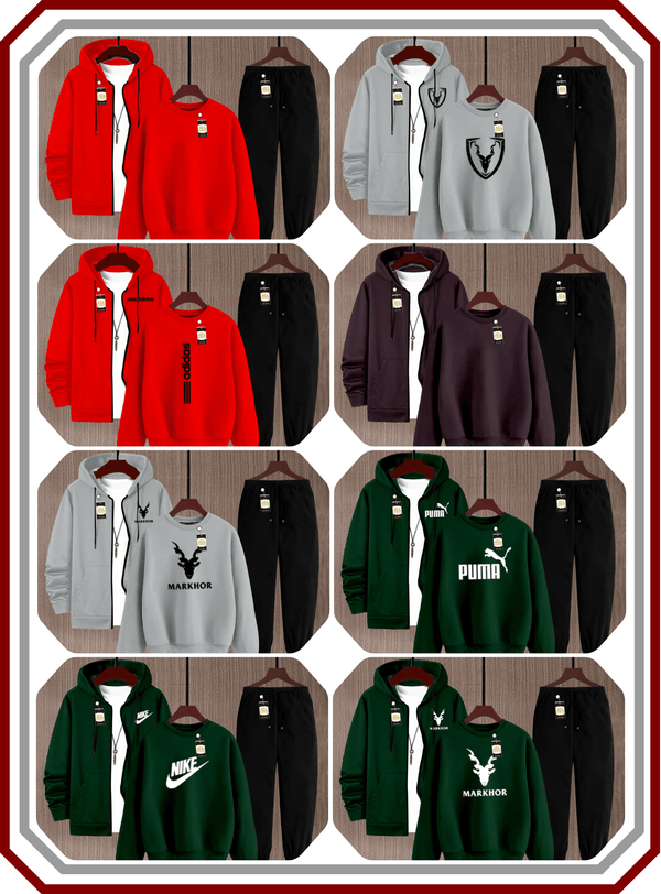 Men's 3 Piece Fleece Winter Suit - Zipper Hoodie, Sweatshirt & Trouser Set 2025 - Pehna Textile