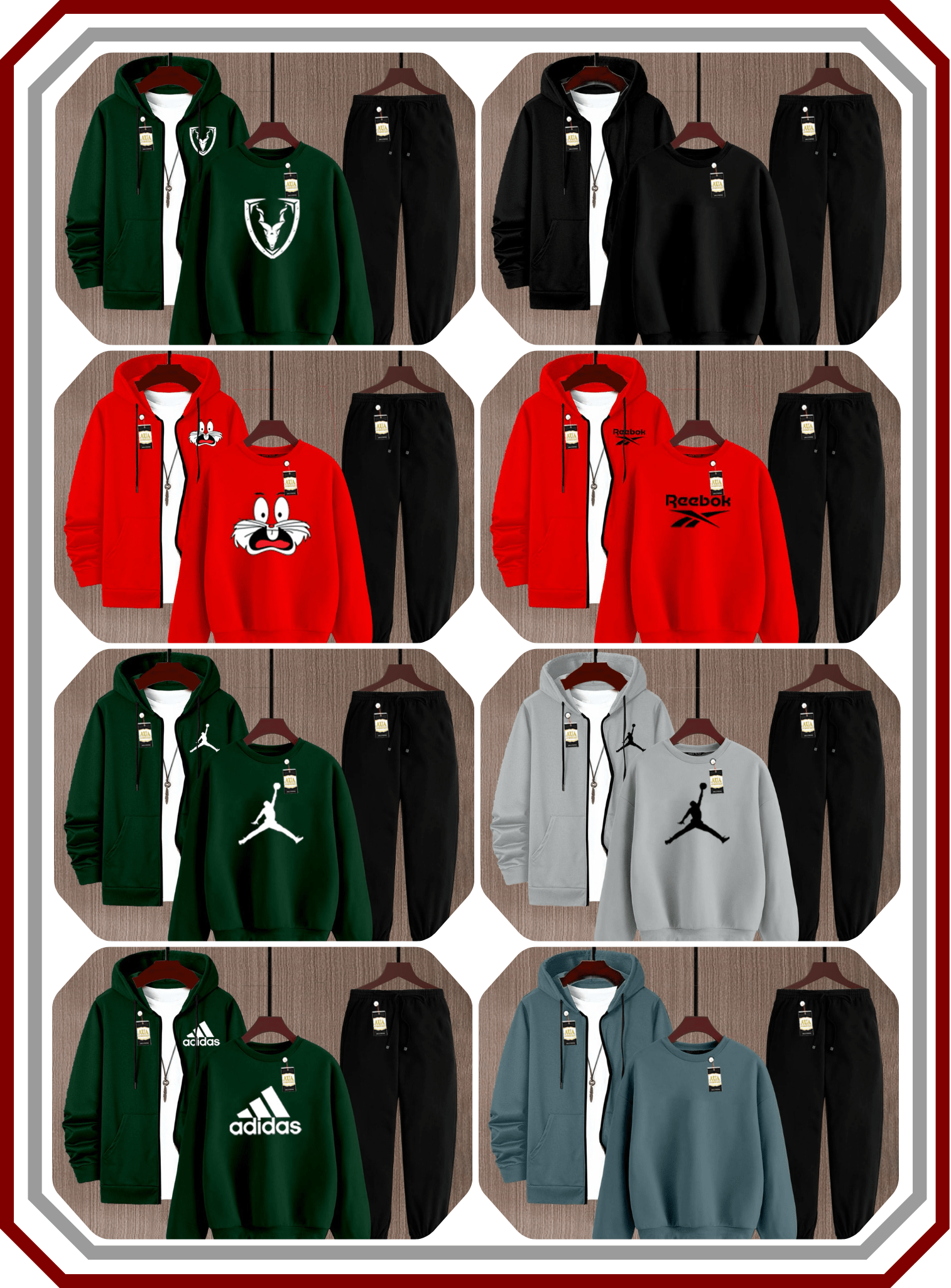 Men's 3 - Piece Winter Tracksuit Bundle - Zipper Hoodie, Sweatshirt & Trouser Fleece Set - Pehna Textile