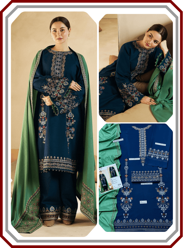 COCO Airjet Dhanak 3 - Piece Suit - Heavy Embroidered Front & Shawl - Pehna Textile