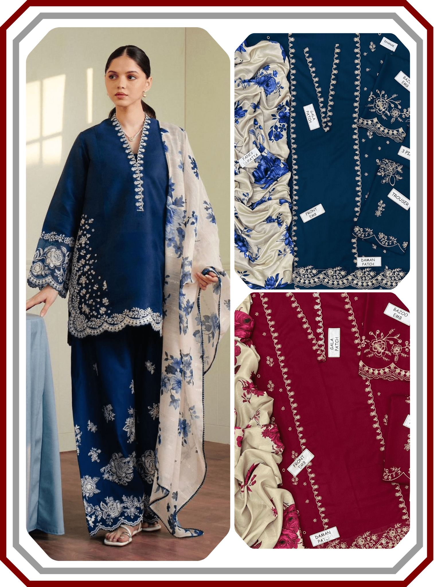 Zara Shahjahan Dhanak Suit - Embroidered Trouser & Digital Dupatta - Pehna Textile