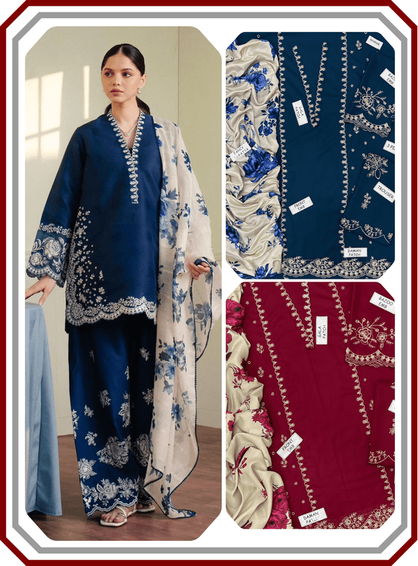 Zara Shahjahan Dhanak Suit - Embroidered Trouser & Digital Dupatta - Pehna Textile
