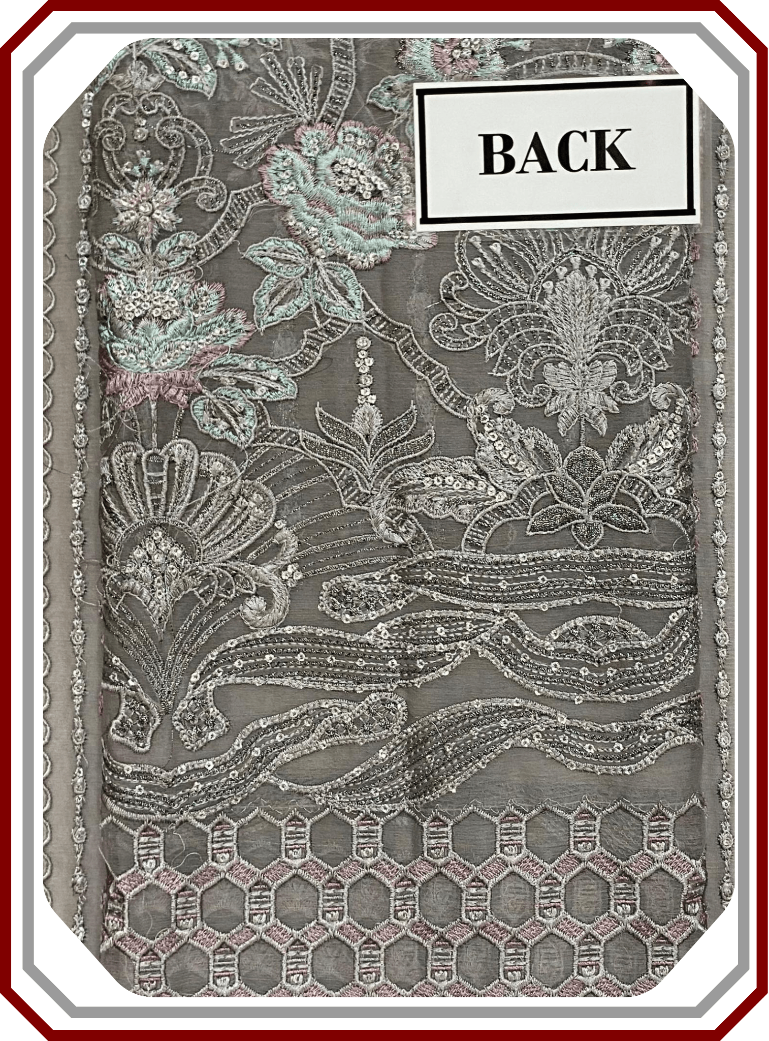 Flossie Embroidered Chiffon & Organza 3‑Piece Unstitched Suit - Pehna Textile