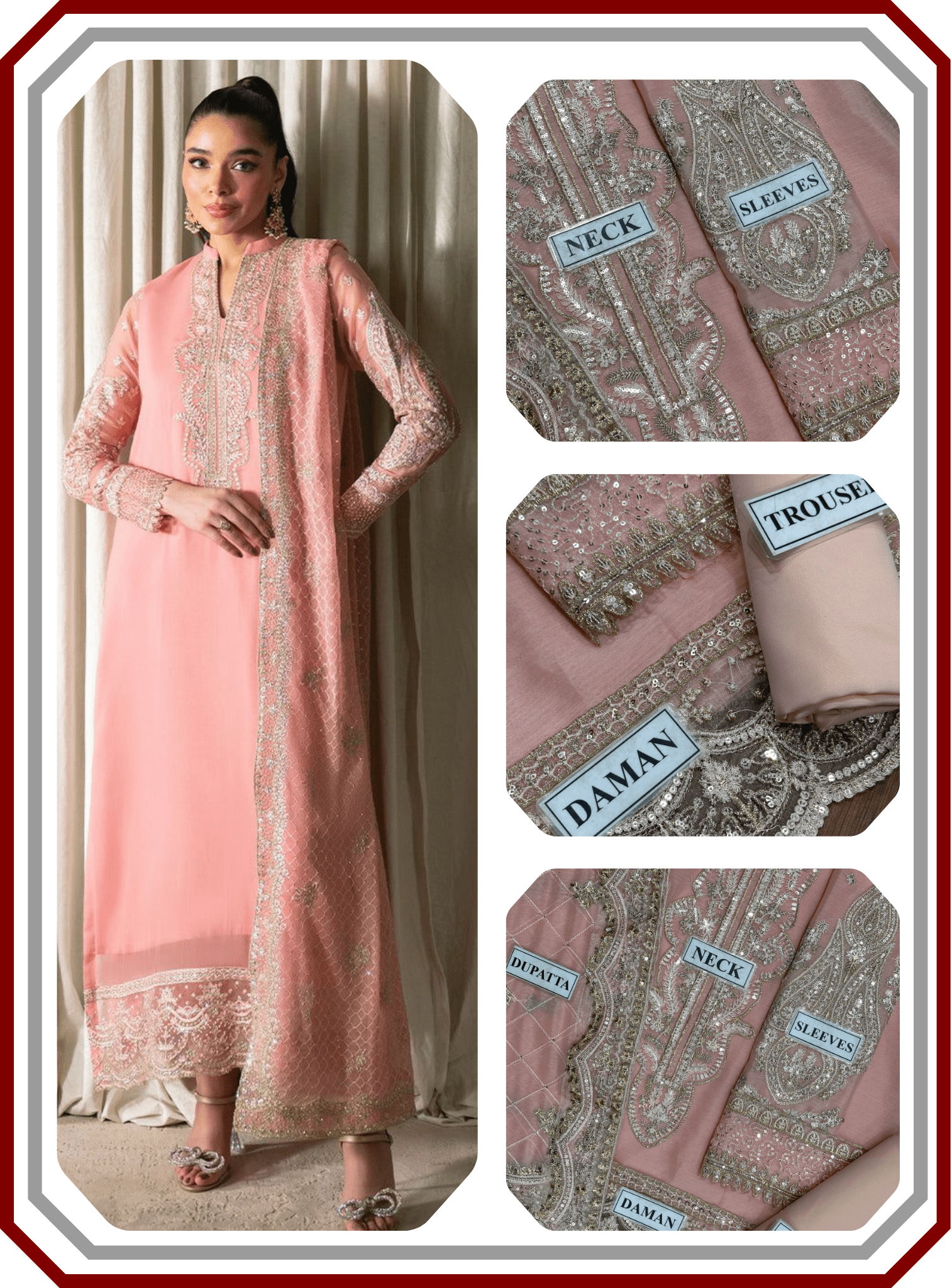 Neeshay Replica Chiffon Suit - Heavy Sequence Work (Unstitched) - Pehna Textile