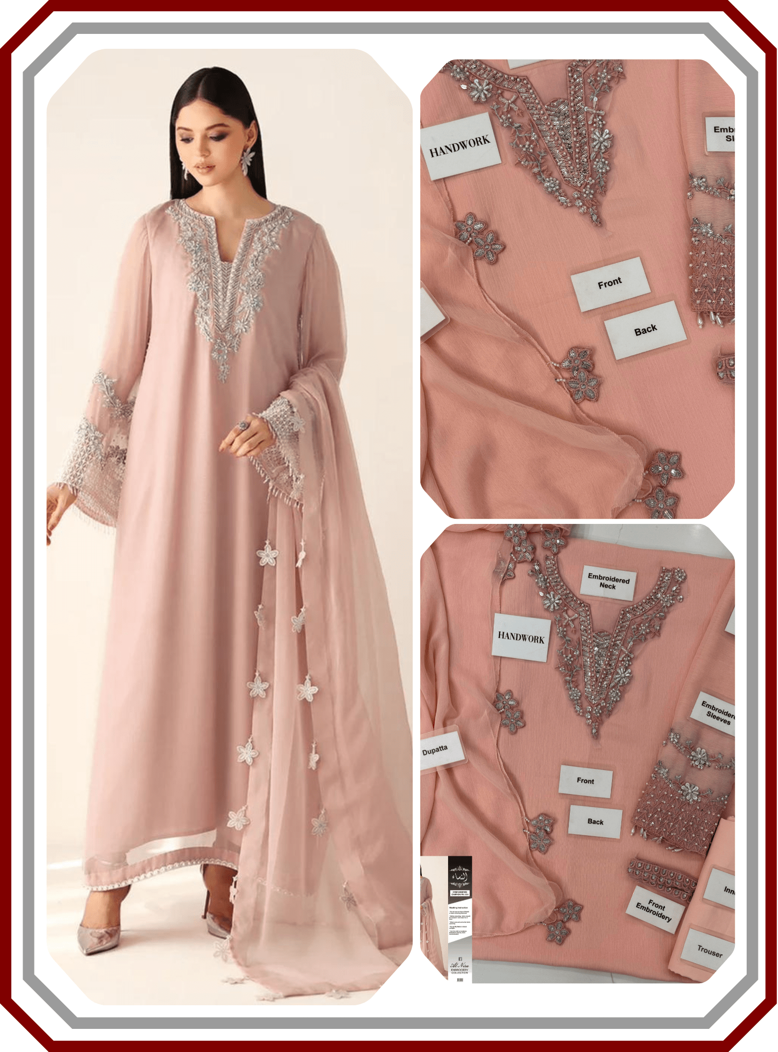 Baroque Replica Chiffon Unstitched 3 - Piece Suit with Handwork Details - Pehna Textile