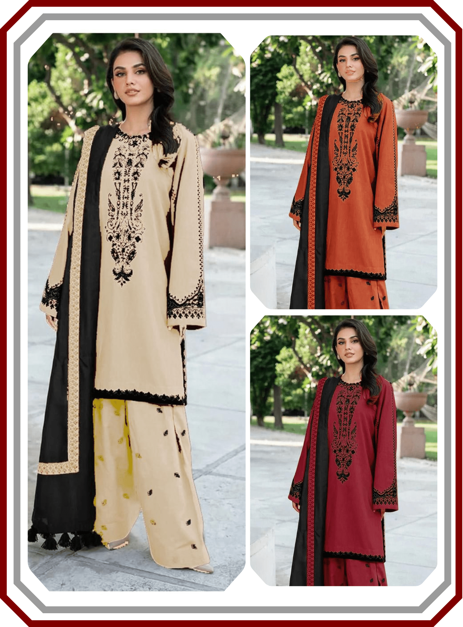 Baroque Most Demanding Edition - 3 Piece Embroidered Dhanak Suit with Digital Shawl (Unstitched) - Pehna Textile