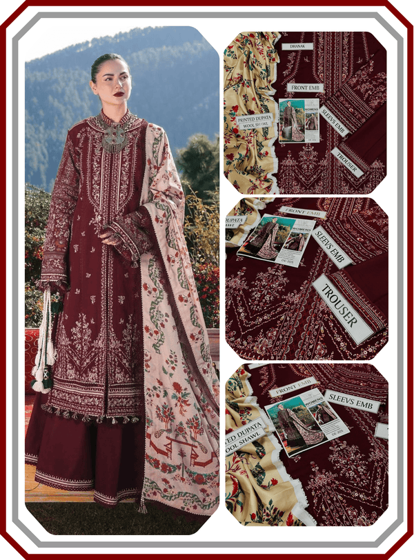 Hussain Rehar Air - Jet Dhanak Embroidered Unstitched 3 - Piece Suit – Winter Collection 2025/26 - Pehna Textile