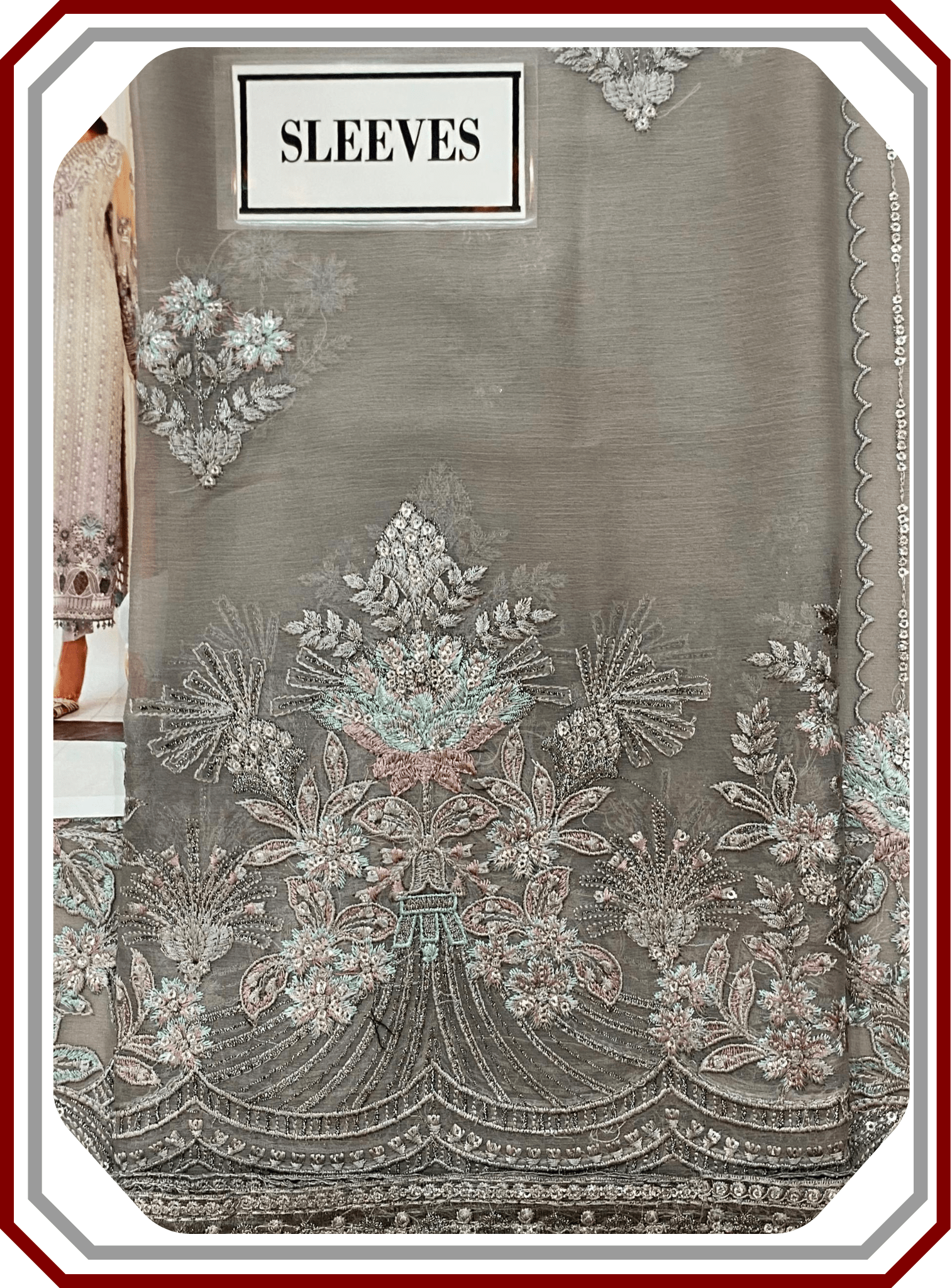 Flossie Embroidered Chiffon & Organza 3‑Piece Unstitched Suit - Pehna Textile