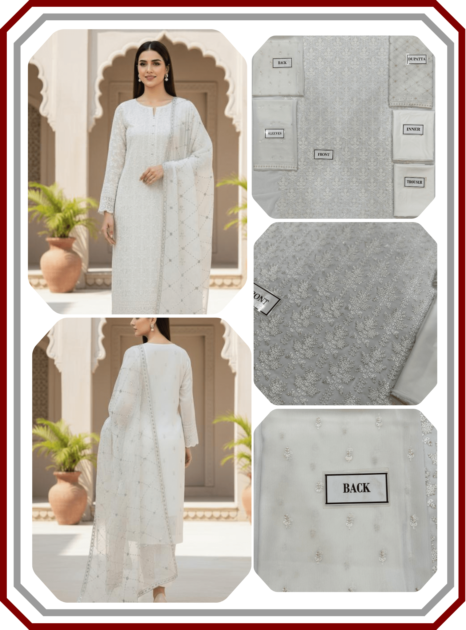 Unique Chiffon Embroidered 3PC Unstitched Suit – Design 2478 - Pehna Textile