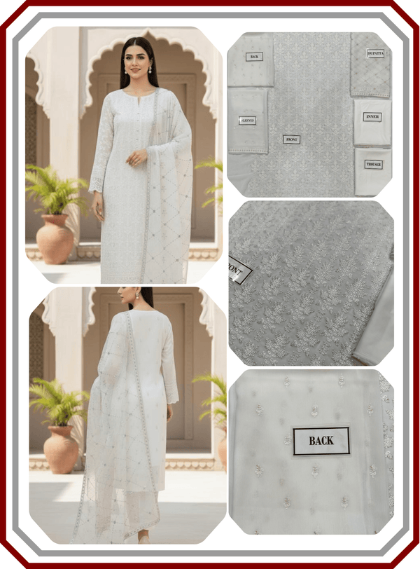 Unique Chiffon Embroidered 3PC Unstitched Suit – Design 2478 - Pehna Textile