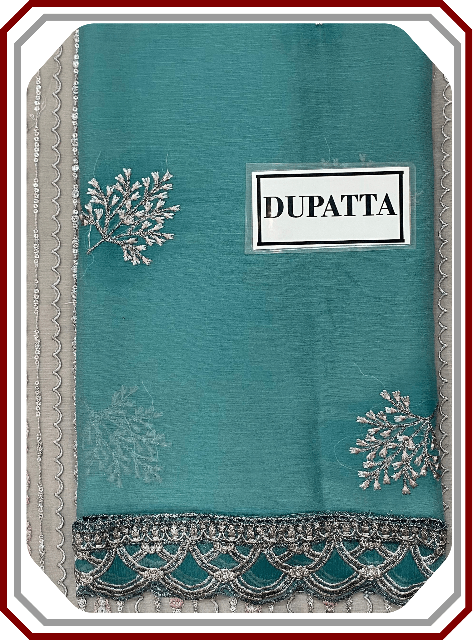 Flossie Embroidered Chiffon & Organza 3‑Piece Unstitched Suit - Pehna Textile