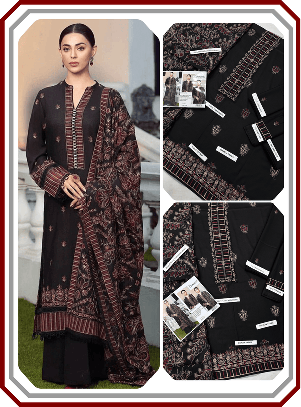 Bareeze Premium Dhanak – Full Heavy Embroidered Shawl 3PC Unstitched Suit - Pehna Textile