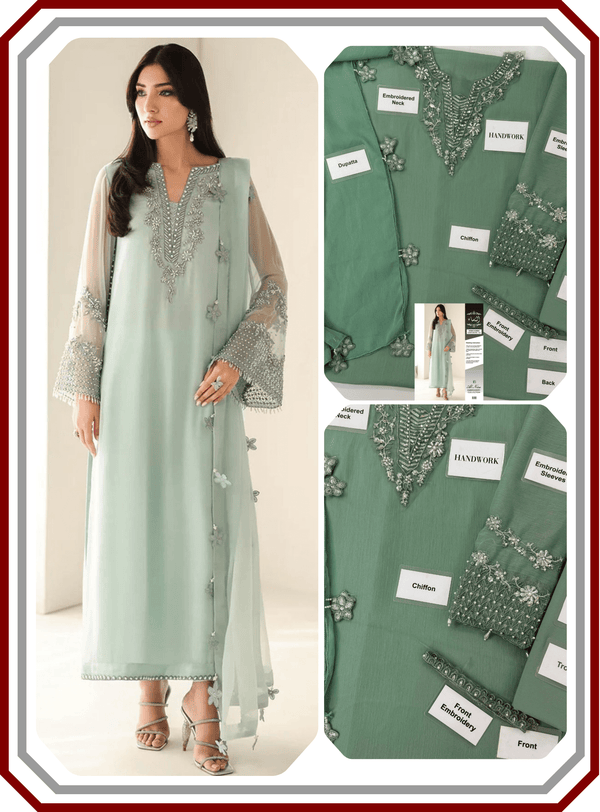 Baroque Replica Chiffon Unstitched 3 - Piece Suit with Handwork Details - Pehna Textile
