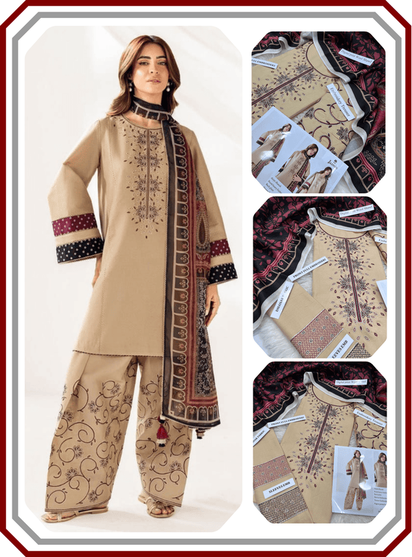 Jazmine Premium Dhanak Suit with Digital Wool Shawl & Embroidered Trouser (Unstiched) - Pehna Textile