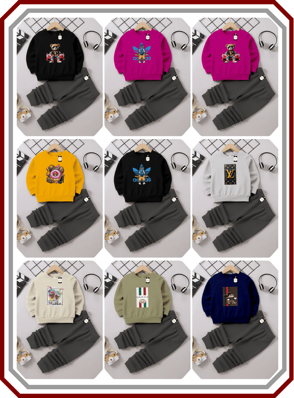 Kids Winter Fleece Sweatshirt & Trouser Tracksuit (6 Months - 10 Years) - Pehna Textile