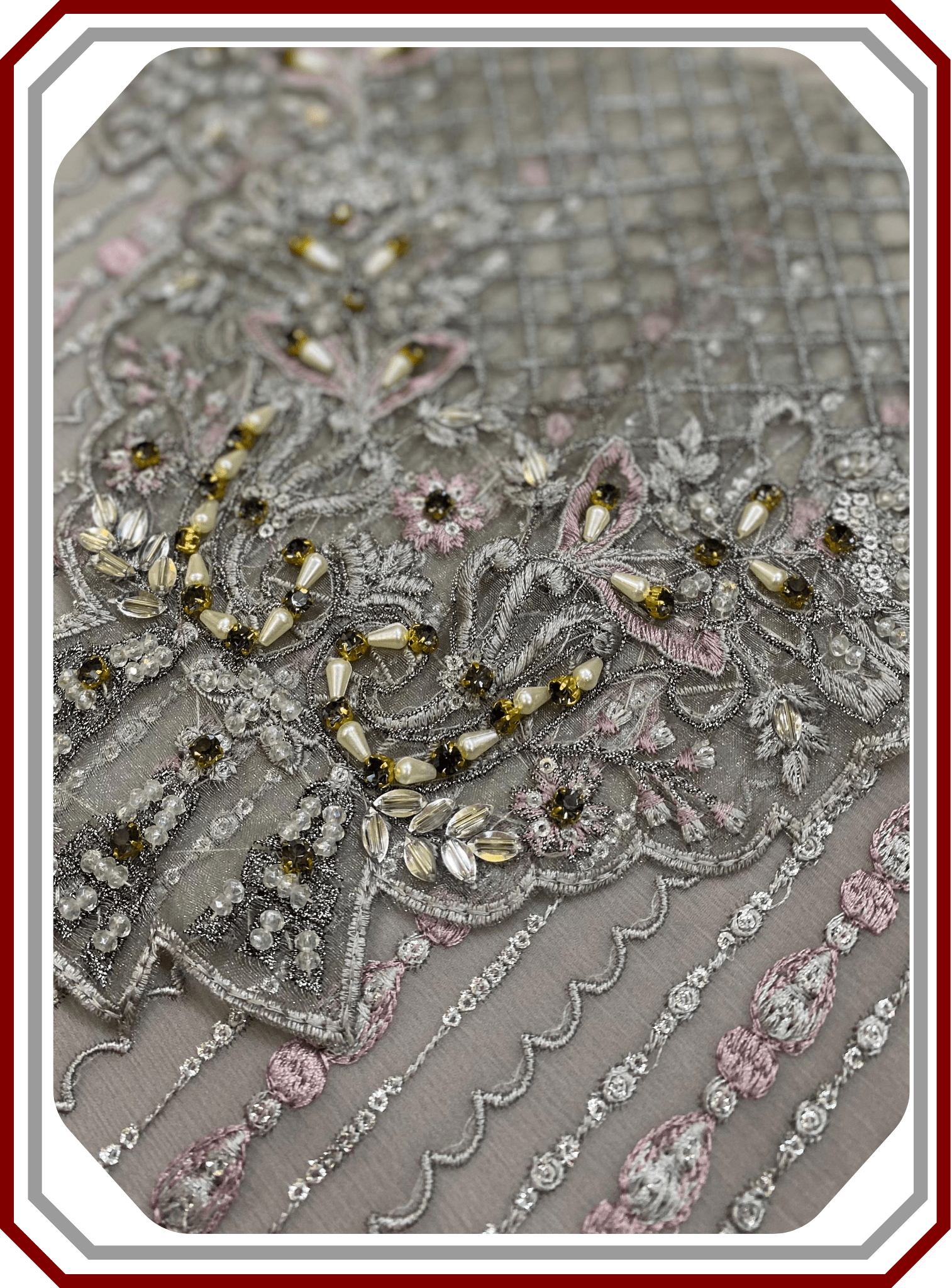 Flossie Embroidered Chiffon & Organza 3‑Piece Unstitched Suit - Pehna Textile