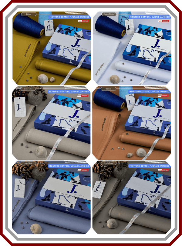 J. Junaid Jamshed All - Season Hard Cotton Suit - Silver Finish (4.5M) - Pehna Textile