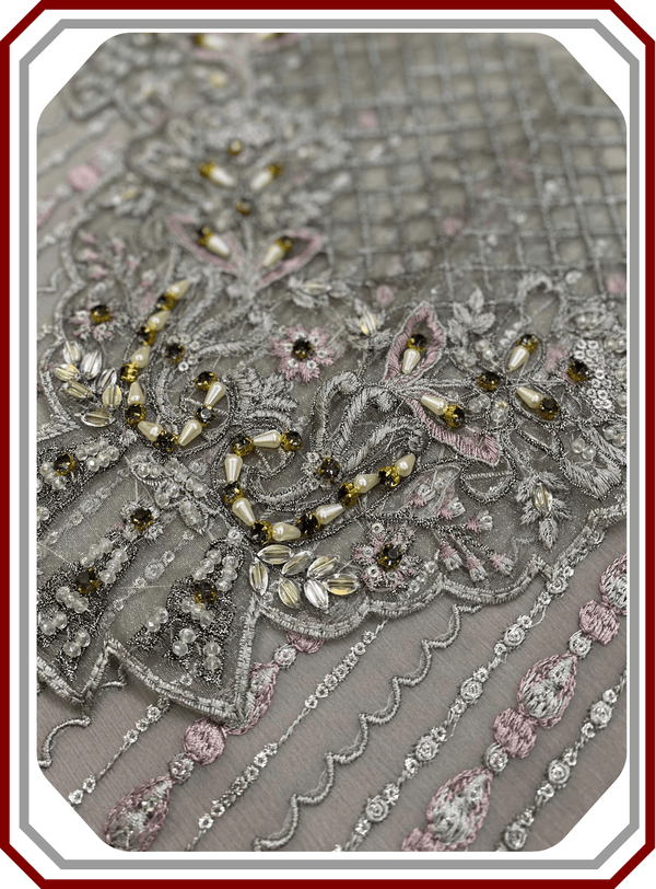 Flossie Embroidered Chiffon & Organza 3‑Piece Unstitched Suit - Pehna Textile