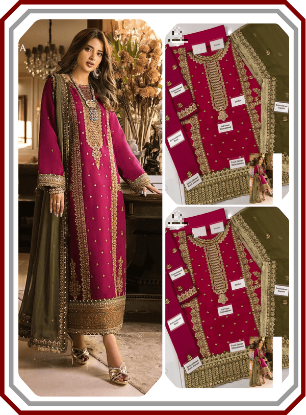 Asim Jofa Replica Chiffon Suit - Mahru & Noorie Collection AJSM - D01 (Unstitched) - Pehna Textile