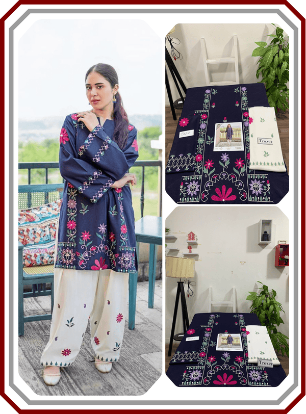 Winter Embroidered Dhanak 2 - Piece Suit - Neck, Sleeves & Daman Work - Pehna Textile