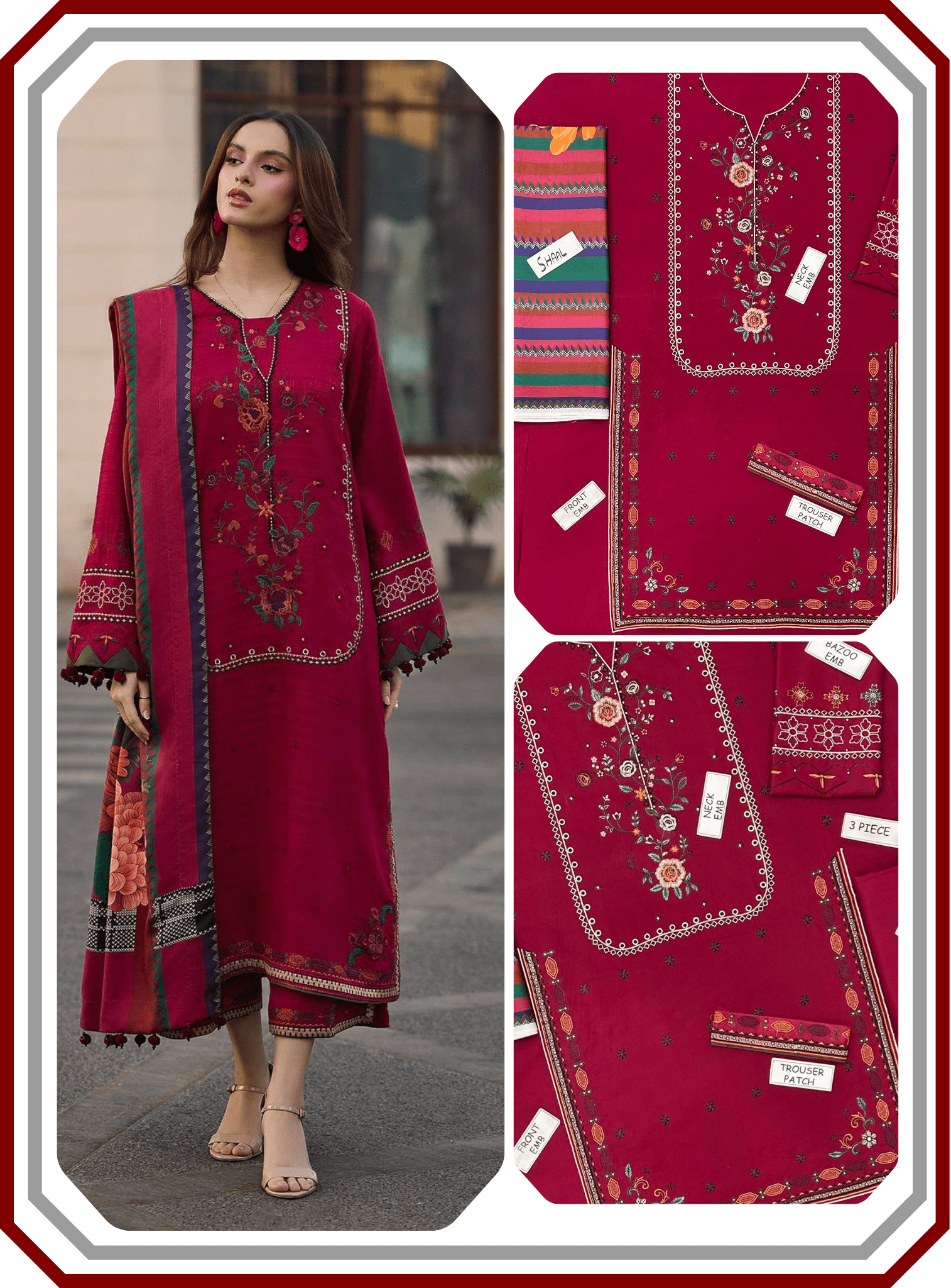 Charizma Dhanak Suit - Heavy Embroidery & Digital Shawl - Pehna Textile