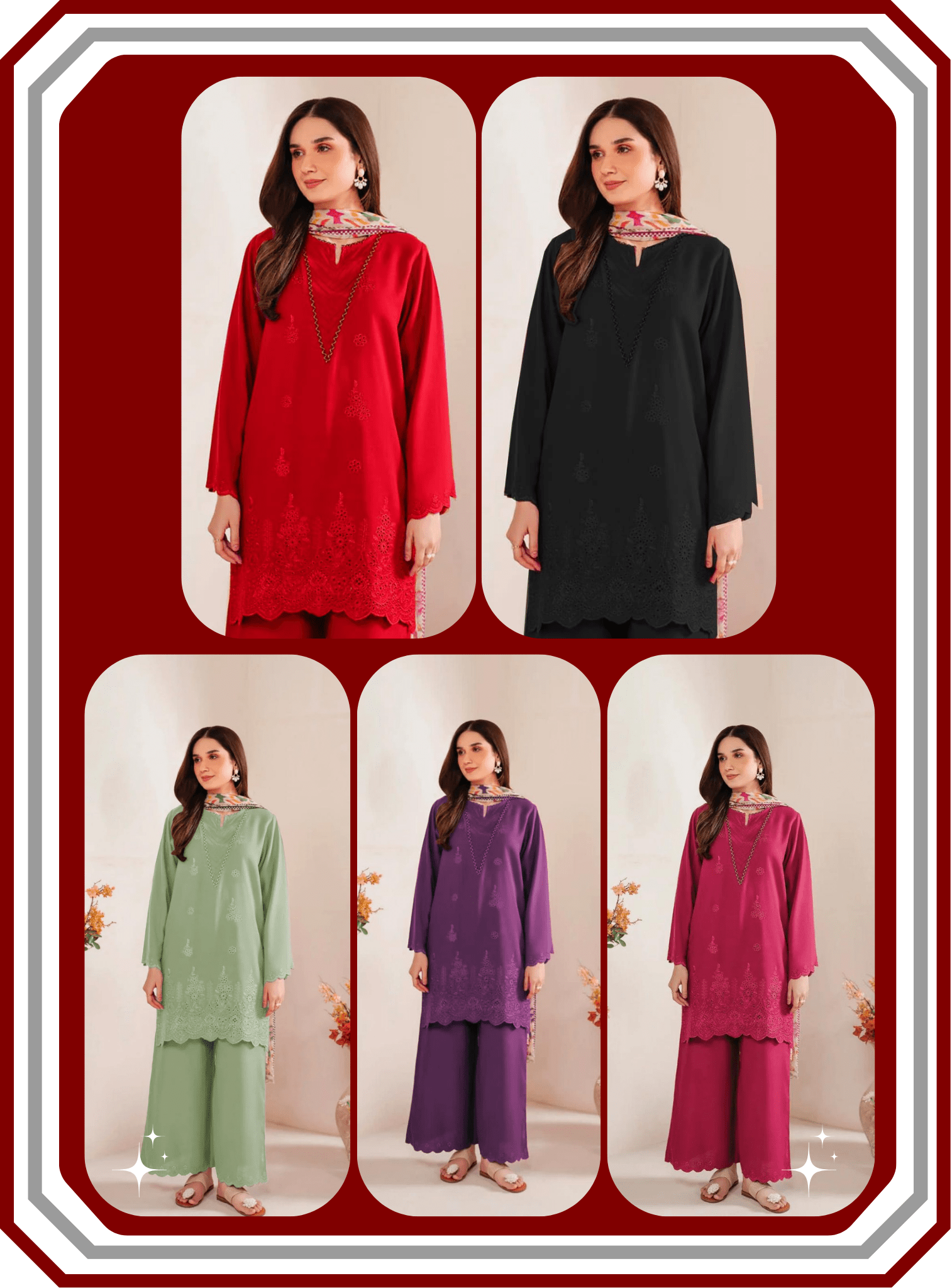 Sapphire Airjet Dhanak 3 Piece Suit - Heavy Chikan Kari Boring Embroidery with Pashmina Shawl (Unstitched) - Pehna Textile