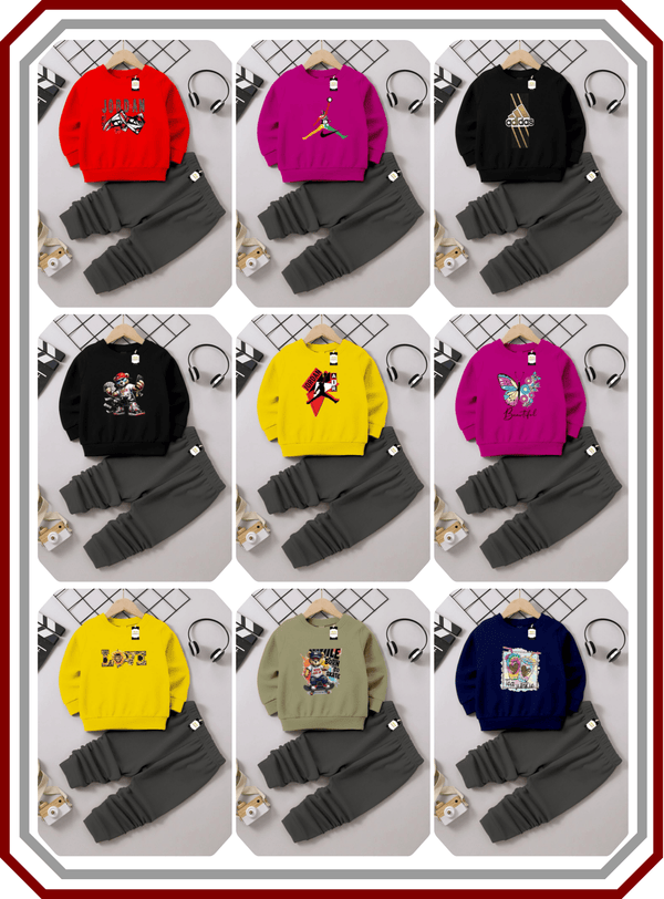 Kids Everyday Fleece Playwear Suit - Sweatshirt & Trouser (6M - 10Y) - Pehna Textile