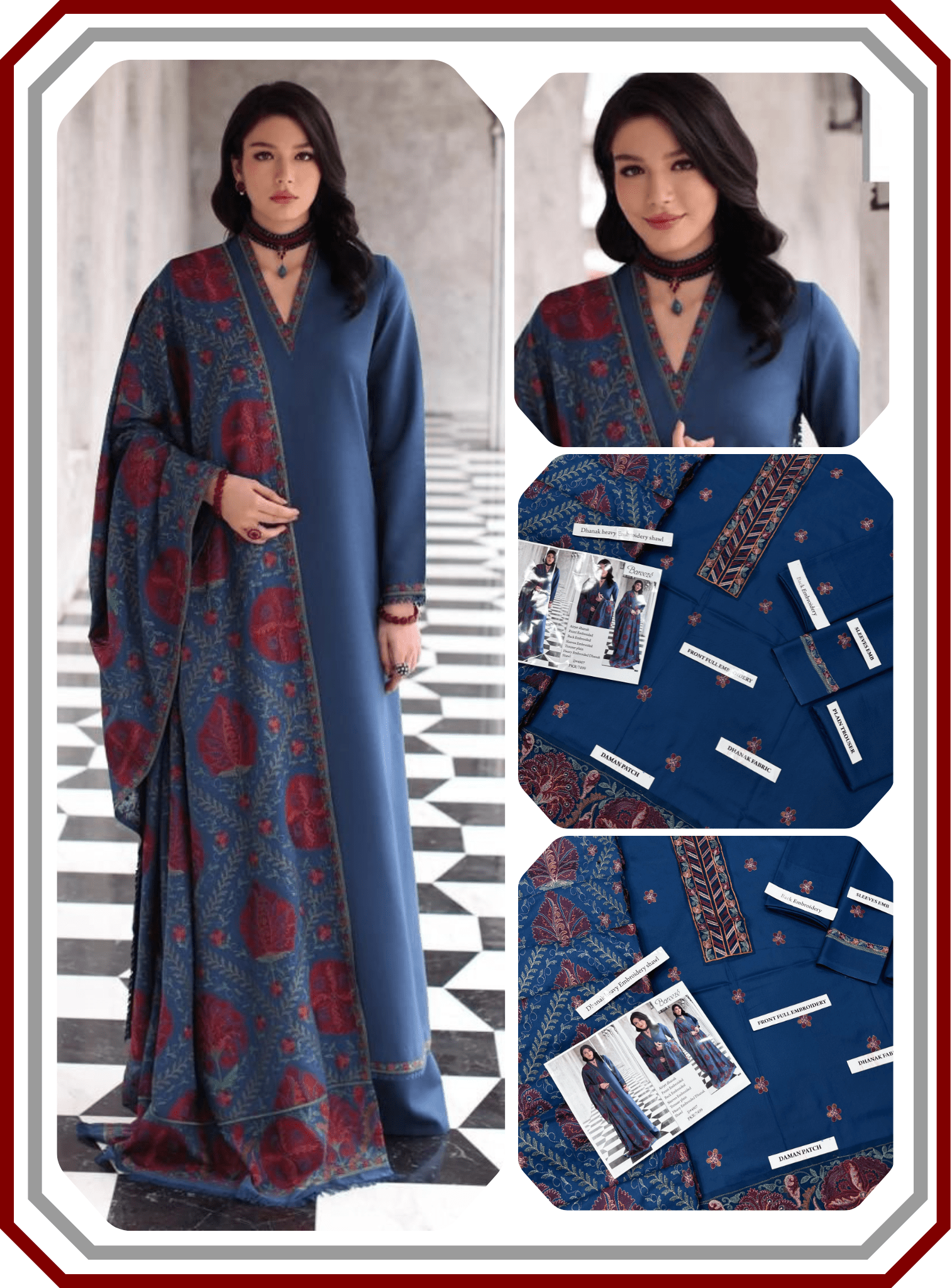 Bareeze Premium Dhanak – Full Heavy Embroidered Shawl 3PC Unstitched Suit - Pehna Textile