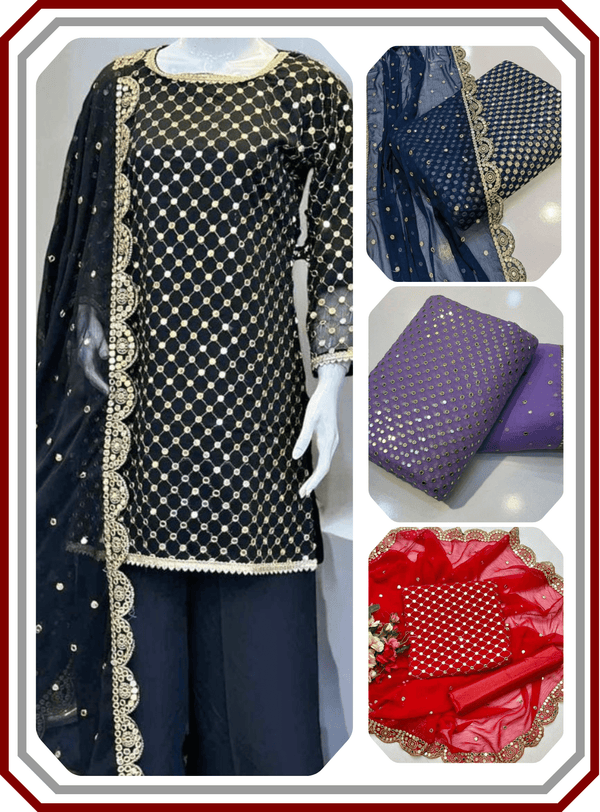 Boutique Style Heavy 9mm Embroidered Chiffon Suit with Cutwork Dupatta (Unstitched) - Pehna Textile