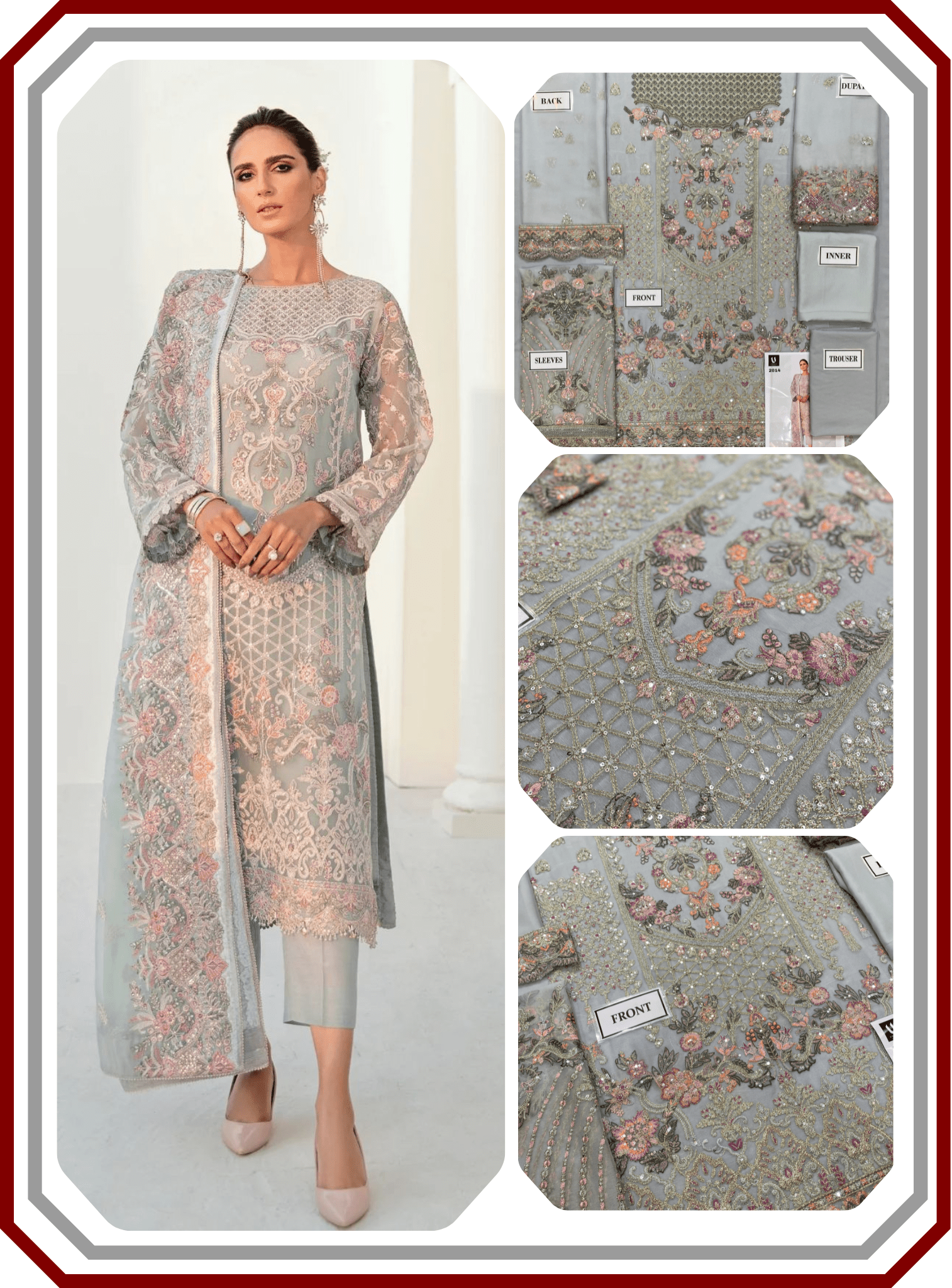Baroque 3 - Piece Unstitched Semi Pure Chiffon Suit – Malai Crape Trouser - Pehna Textile