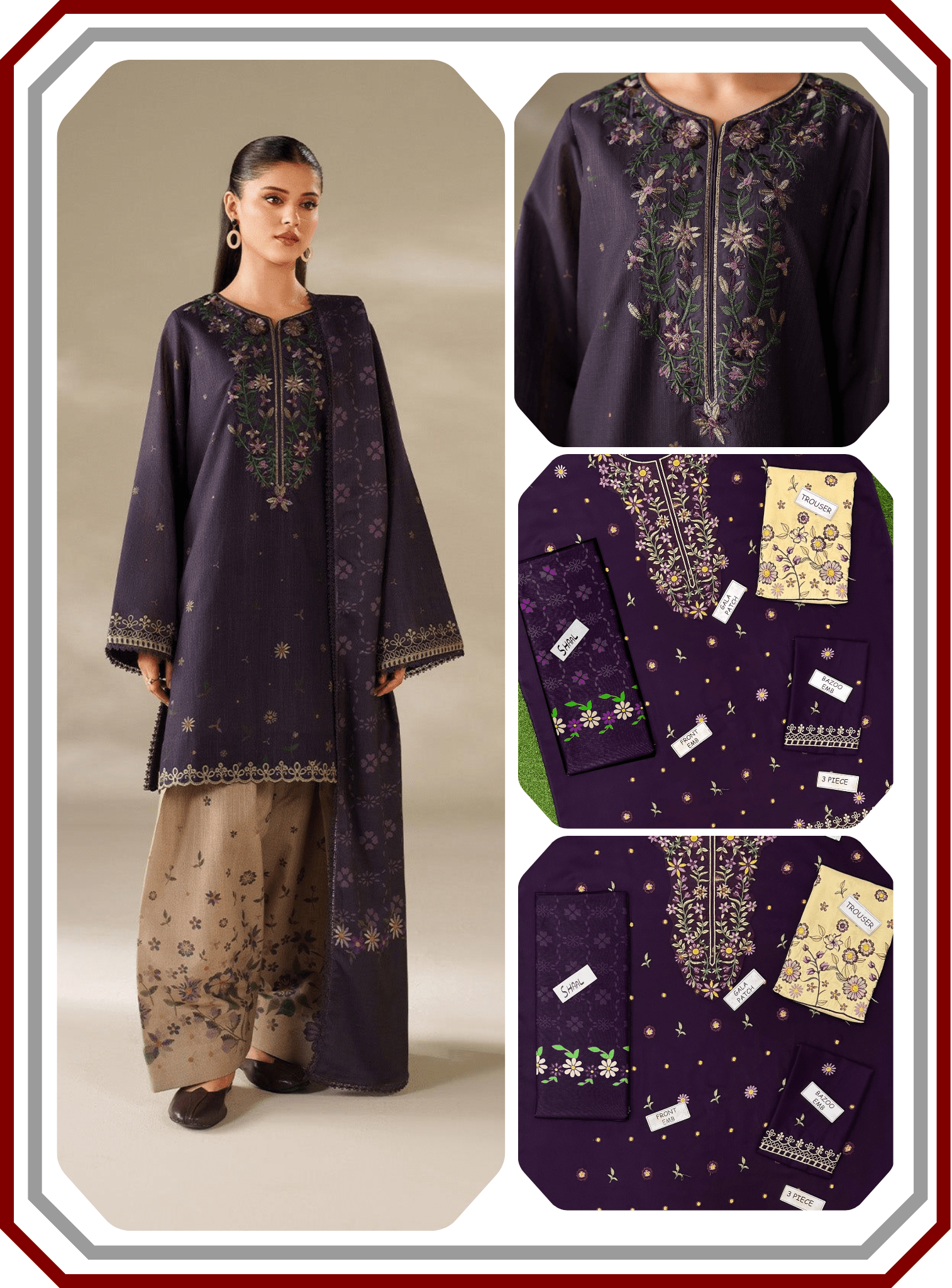 Iznik Dhanak Unstitched 3PC Winter Suit 2025 Embroidered Edition - Pehna Textile