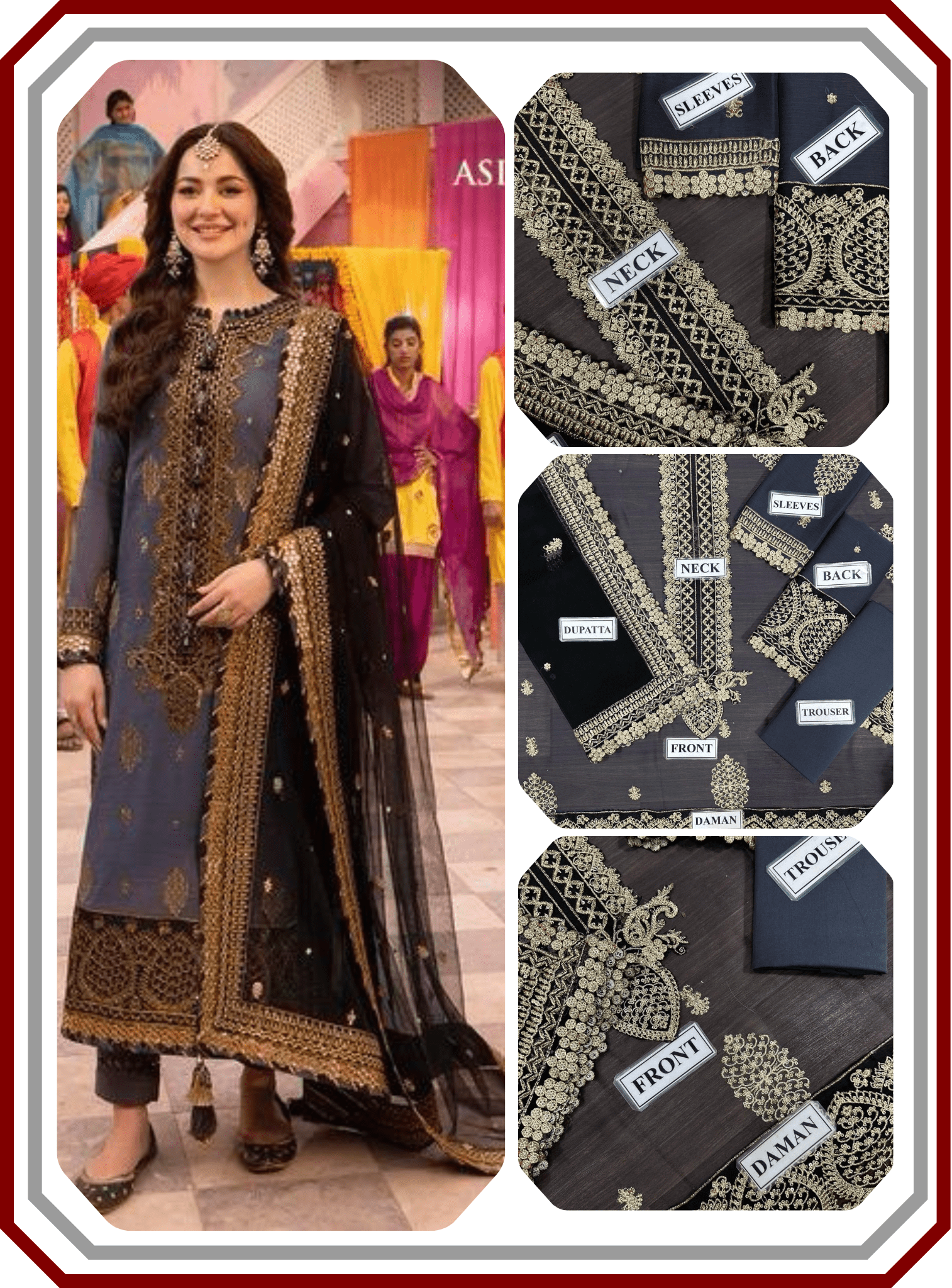 Asim Jofa Replica Unstitched Chiffon Suit with Malai Trouser & Sequins - Pehna Textile