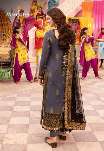 Asim Jofa Replica Unstitched Chiffon Suit with Malai Trouser & Sequins - Pehna Textile