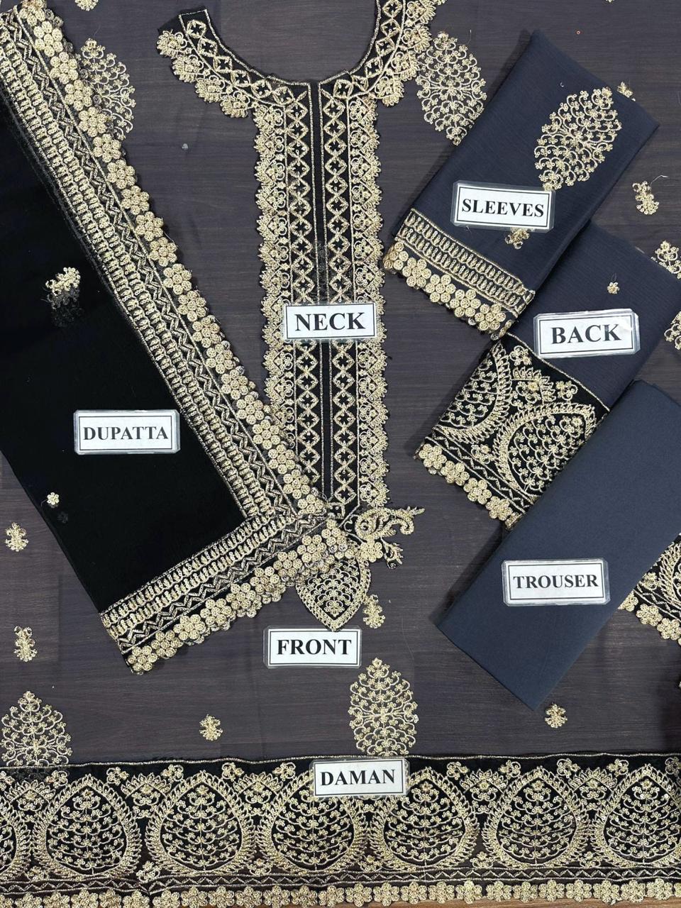 Asim Jofa Replica Unstitched Chiffon Suit with Malai Trouser & Sequins - Pehna Textile