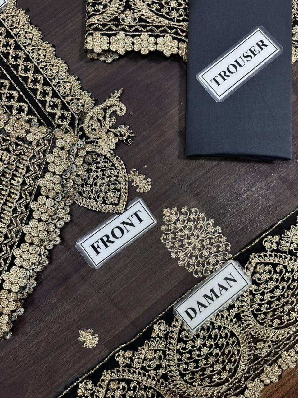 Asim Jofa Replica Unstitched Chiffon Suit with Malai Trouser & Sequins - Pehna Textile